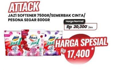 Promo Harga Attack Jaz1 Detergent Powder Semerbak Cinta, +Softener Rose Berry, Pesona Segar 750 gr - Carrefour