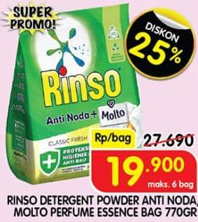 Promo Harga Rinso Anti Noda Deterjen Bubuk + Molto Purple Perfume Essence, + Molto Classic Fresh 770 gr - Superindo