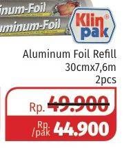 Promo Harga KLINPAK Aluminium Foil 30cm X 7.6m per 2 pcs - Lotte Grosir