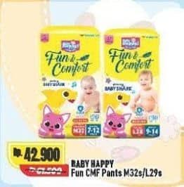 Promo Harga Baby Happy Baby Diapers Pants Fun & Comfort M32, L28 28 pcs - Alfamart