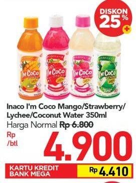 Promo Harga INACO Im Coco Drink Mango, Strawberry, Lychee, Coconut Water 350 ml - Carrefour
