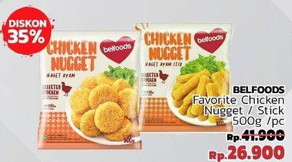 Promo Harga BELFOODS Nugget Chicken Nugget, Chicken Nugget Stick 500 gr - LotteMart