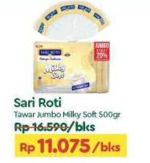 Promo Harga Sari Roti Roti Tawar Milky Soft 500 gr - TIP TOP