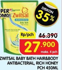 Promo Harga Zwitsal Natural Baby Bath 2 In 1 Antibacterial, Milk Honey 450 ml - Superindo