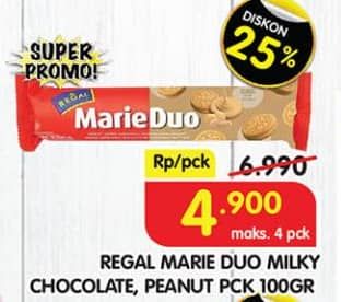 Promo Harga Regal Marie Duo Coklat, Peanute Butter 100 gr - Superindo