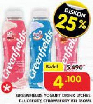 Promo Harga GREENFIELDS Yogurt Drink Blueberry, Lychee, Strawberry 150 ml - Superindo