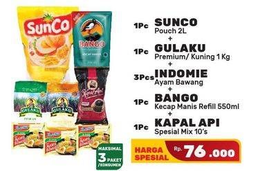 SUNCO Minyak Goreng 2L + GULAKU + 3 INDOMIE Ayam Bawang + BANGO Kecap Manis + KAPAL API