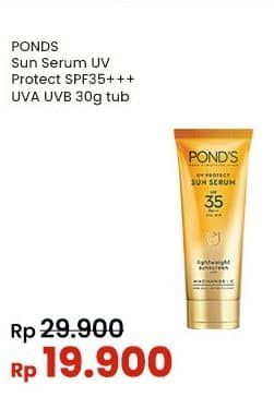 Pond's UV Protect Sun Serum SPF35 Pa+++ UVA UVB 30 gr Diskon 33%, Harga Promo Rp19.900, Harga Normal Rp29.900, Cashback 60% (Rp. 35.000) Tiap Belanja Rp. 60.000 Produk Sponsor Cosmetic/Face Care. S&K Berlaku, Cashback Rp2.000 dengan GOPAY min transaksi Rp40.000