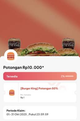 Promo Harga Potongan Rp10.000  - Burger King