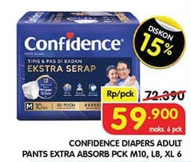 Promo Harga Confidence Adult Pants Slim & Fit Extra Absorb L8, M10, XL6 6 pcs - Superindo