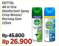 Promo Harga Dettol Disinfectant Spray Crips Breeze, Spray Morning Dew 225 ml - Indomaret