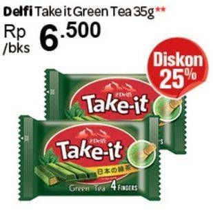 Promo Harga DELFI Take It Wafer 4 Fingers Green Tea 35 gr - Carrefour