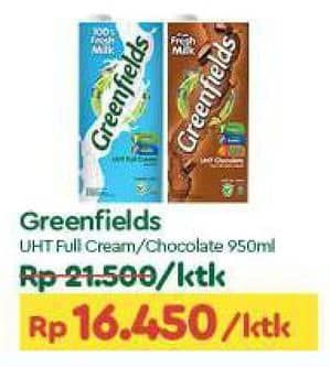 Promo Harga Greenfields UHT Full Cream, Chocolate 950 ml - TIP TOP