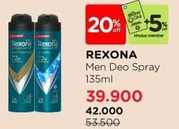 Rexona Men Deo Spray 150 ml Diskon 21%, Harga Promo Rp42.000, Harga Normal Rp53.500, Khusus Member Rp. 39.900, Khusus Member