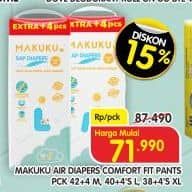 Promo Harga Makuku Comfort Fit Diapers Pants M42+4, L40+4, XL38+4 42 pcs - Superindo