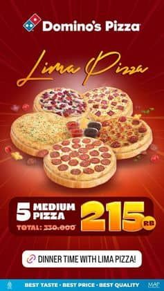 Promo Harga 5 Medium Pizza  - Domino Pizza