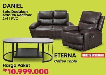 Promo Harga Daniel Sofa Dudukan Manual Recliner 2 + 1 | PVC + Eterna Coffe Table   - COURTS