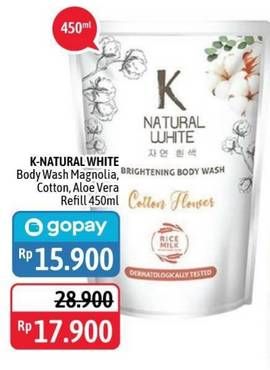Promo Harga K NATURAL WHITE Body Wash Sparkling Magnolia, Aloe Vera, Cotton Flower 450 ml - Alfamidi