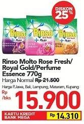 Promo Harga RINSO Anti Noda Deterjen Bubuk + Molto Pink Rose Fresh, + Molto Royal Gold, + Molto Purple Perfume Essence 770 gr - Carrefour