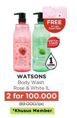 Promo Harga Watsons Body Wash White Tea, Rose 1000 ml - Watsons