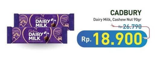 Promo Harga Cadbury Dairy Milk Original, Cashew Nut 90 gr - Hypermart