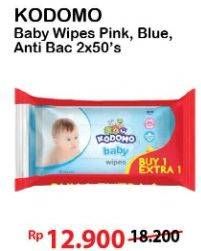 Promo Harga KODOMO Baby Wipes Classic Blue, Rice Milk Pink, Anti Bacterial 50 pcs - Alfamart