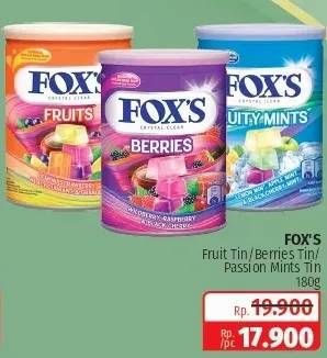 Promo Harga FOXS Crystal Candy Fruits, Berries, Passion Mints 180 gr - Lotte Grosir