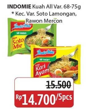 Promo Harga Indomie Mi Kuah Kecuali Soto Lamongan, Kecuali Rawon Pedas Mercon 75 gr - Alfamidi