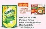 Promo Harga SUNLIGHT Pencuci Piring Anti Bau With Daun Mint, Higienis Plus With Habbatussauda 755 ml - Indomaret