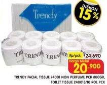 Promo Harga Trendy Facial Tissue 74001 Non Perfume Pck 800Gr, Toilet Tissue 2400B/10 Roll Pck  - Superindo