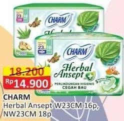 Promo Harga Charm Herbal Ansept+ NonWing 23cm, Wing 23cm 16 pcs - Alfamart