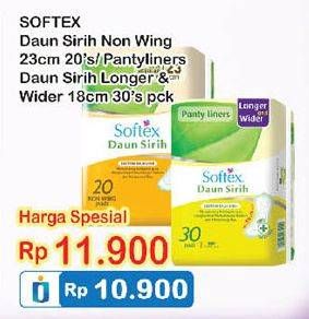 Promo Harga SOFTEX Daun Sirih Pantyliner Longer Wider 30s / Non Wing 23cm 20s  - Indomaret