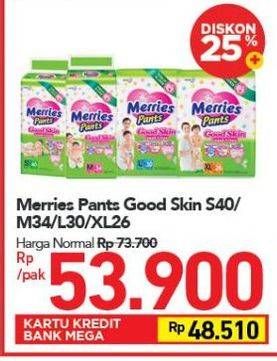 Promo Harga Merries Pants Good Skin L30, S40, XL26, M34 26 pcs - Carrefour