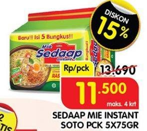 Promo Harga SEDAAP Mie Kuah Soto per 5 pcs 75 gr - Superindo