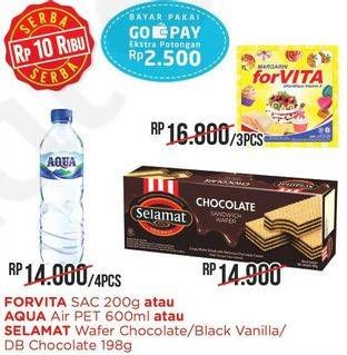 Promo Harga FORVITA Margarine 200 g/AQUA Air Mineral 600 mL/SELAMAT Wafer Chocolate, Black Vanilla, Double Chocolate 198 g  - Alfamart