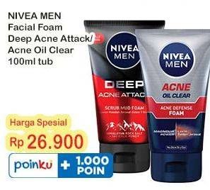 Promo Harga Nivea Men Facial Foam Deep Acne Attack, Acne Oil Control 100 ml - Indomaret