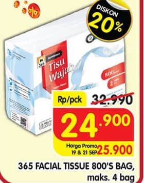 Promo Harga 365 Facial Tissue 800 gr - Superindo