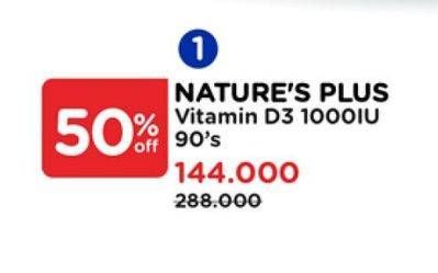 Promo Harga Natures Plus Vitamin D3 1000IU 90 pcs - Watsons