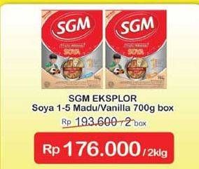 Promo Harga SGM Eksplor Soya 1-5 Susu Pertumbuhan Madu, Vanilla per 2 box 700 gr - Indomaret