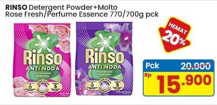 Promo Harga Rinso Anti Noda Deterjen Bubuk + Molto Pink Rose Fresh, + Molto Purple Perfume Essence 770 gr - Indomaret