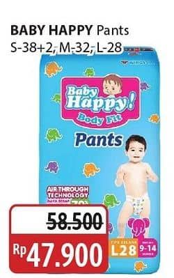 Promo Harga Baby Happy Body Fit Pants S38+2, M32, L28 28 pcs - Alfamidi