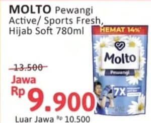 Promo Harga Molto Pewangi Sports Fresh, Active Fresh, Hijab Soft Fresh 780 ml - Alfamidi