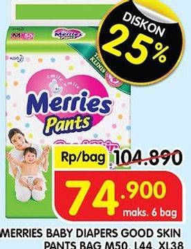 Promo Harga Merries Pants Good Skin M50, L44, XL38 38 pcs - Superindo