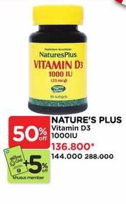 Promo Harga Natures Plus Vitamin D3 1000IU 90 pcs - Watsons