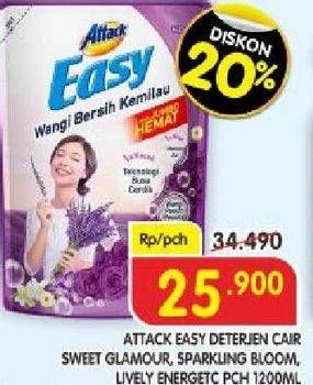 Promo Harga Attack Easy Detergent Liquid Sweet Glamour, Sparkling Blooming, Lively Energetic 1200 ml - Superindo
