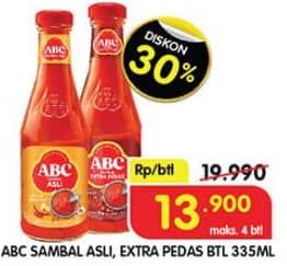 Promo Harga ABC Sambal Asli, Extra Pedas 335 ml - Superindo