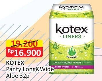 Promo Harga Kotex Fresh Liners Longer & Wider Scented Aloevera 32 pcs - Alfamart
