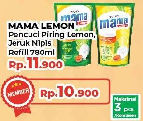 Promo Harga Mama Lemon Cairan Pencuci Piring Jeruk Nipis, Lemon Daun Mint 780 ml - Yogya
