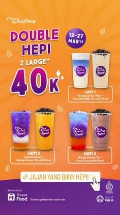 Promo Harga Chatime Double Hepi 1: Mango Milky Way + Milk Tea with Pearl  - Chatime