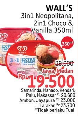 Promo Harga WALLS Ice Cream Neopolitana, Chocolate Vanilla With Chocolate Chip 350 ml - Alfamidi